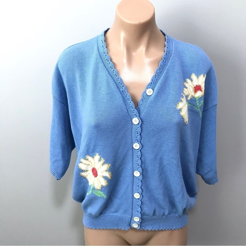 Southern Lady Blue Flower Cardigan Granny Daisy Dainty Cottagecore Lace XL